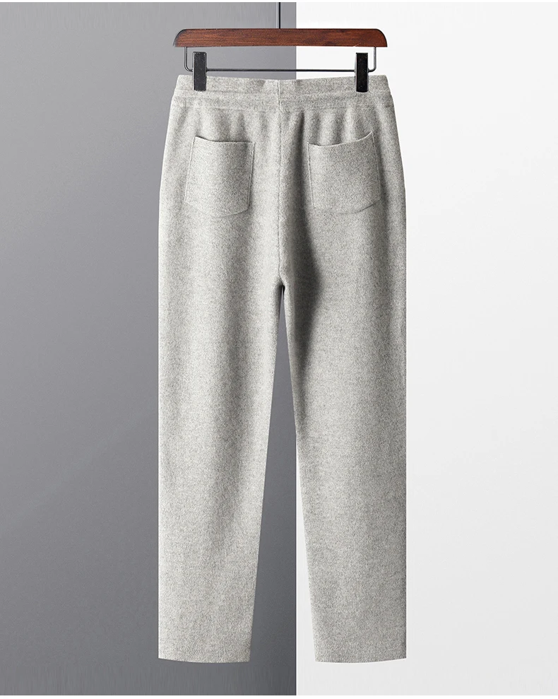 Autumn And Winter New Thick Leisure Cashmere Pants Men's Slim Knitted Pants 100% Pure Wool Pants To Keep Warm