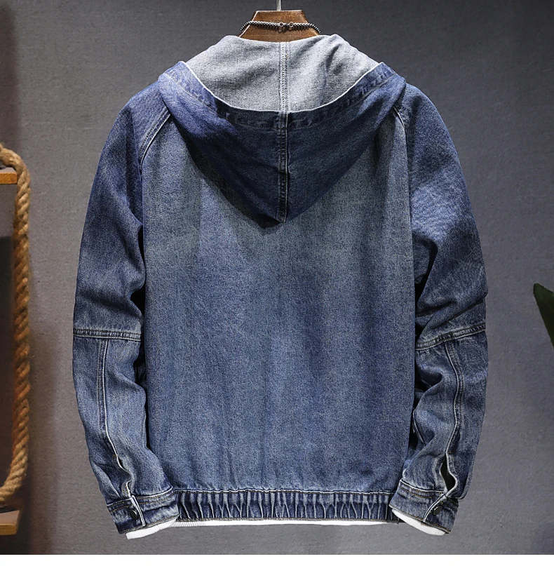 Men's hooded denim jacket jacket New spring, autumn and winter models Casual versatile blue zipper denim jacket for men