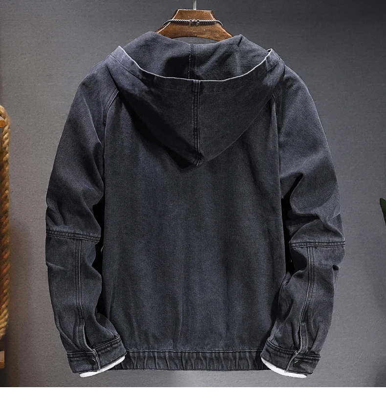 Men's hooded denim jacket jacket New spring, autumn and winter models Casual versatile blue zipper denim jacket for men