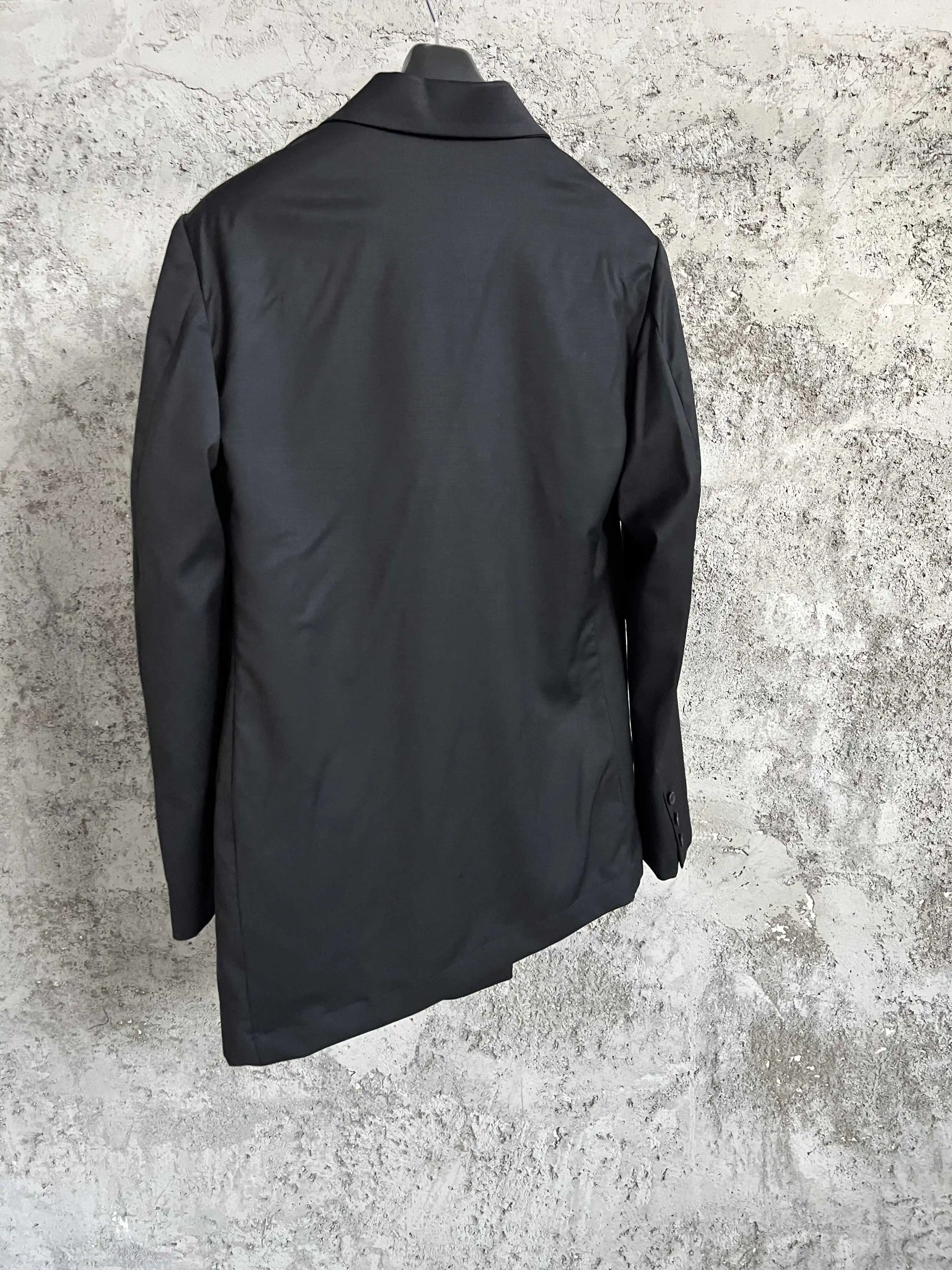 TOP-YAMAMOTO Japanese original classic laid-back style asymmetrical casual wool jacket suit for men, dark and stylish