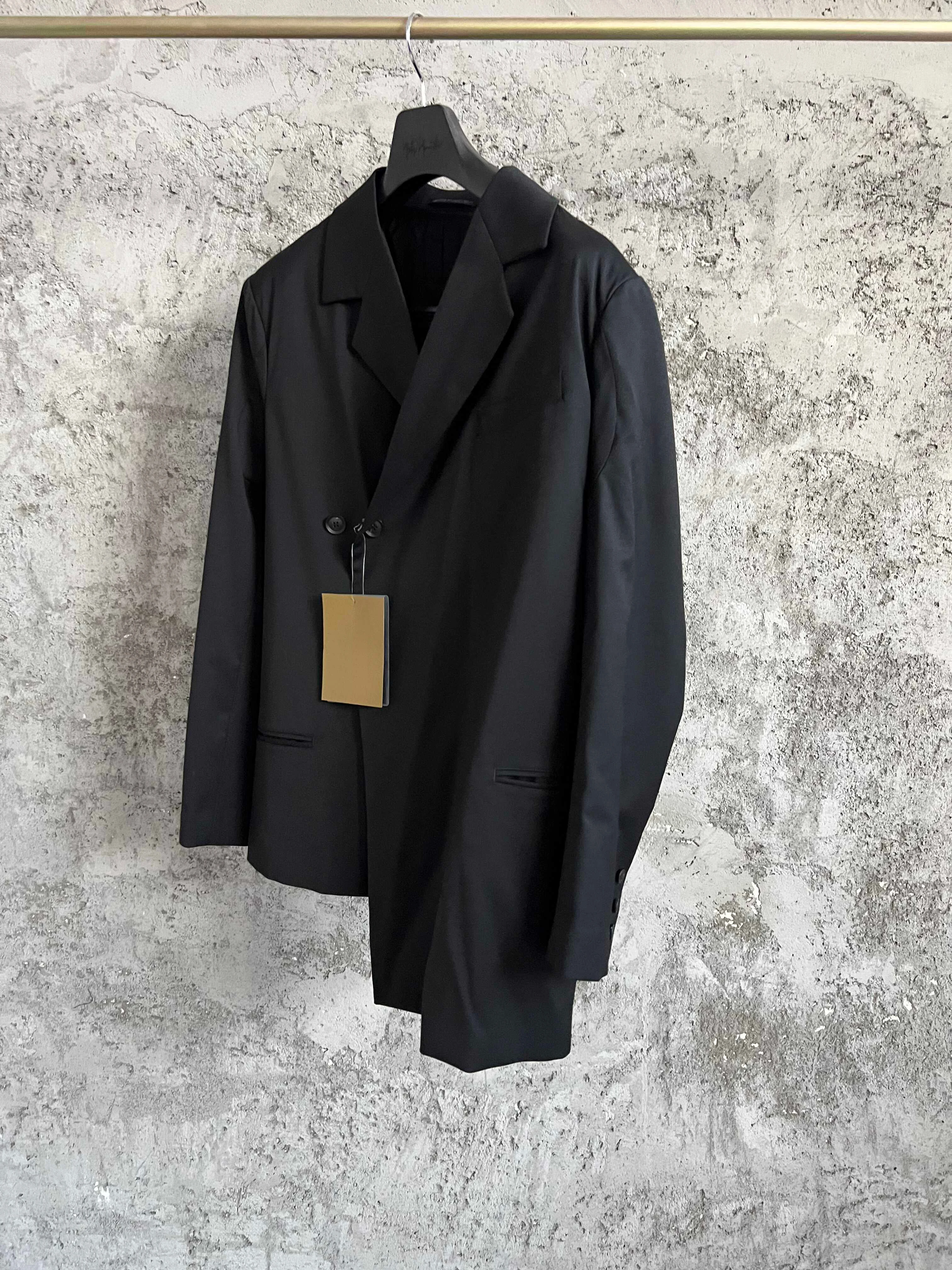 TOP-YAMAMOTO Japanese original classic laid-back style asymmetrical casual wool jacket suit for men, dark and stylish