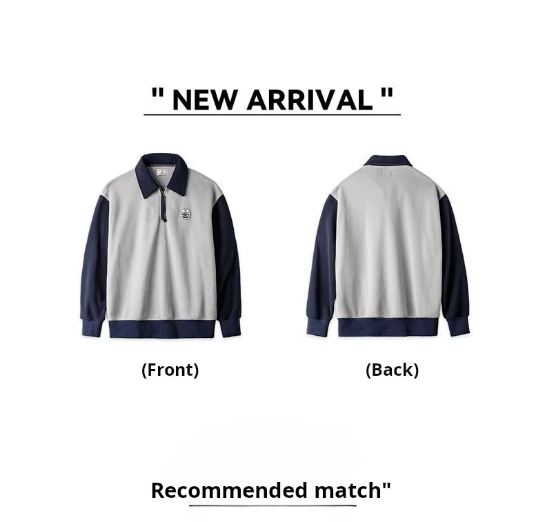 Maden Men's Polar Fleece Half Zip Sweatshirt Preppy Style Polo Collar with Color Block Thermal Pullover for Fall Winter Layering