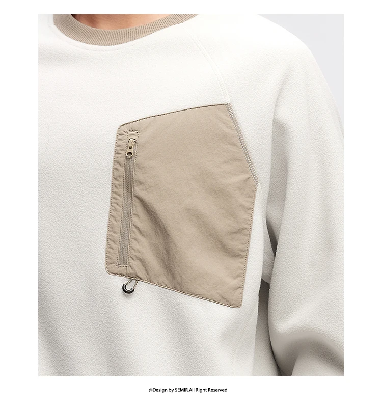 Semir Sweater Men Antistatic Polar Fleece 2024 Winter New Contrasting Colors Fashion Splicing Inner Wear Top Outdoor Style