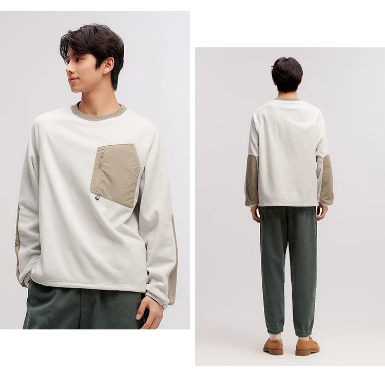 Semir Sweater Men Antistatic Polar Fleece 2024 Winter New Contrasting Colors Fashion Splicing Inner Wear Top Outdoor Style