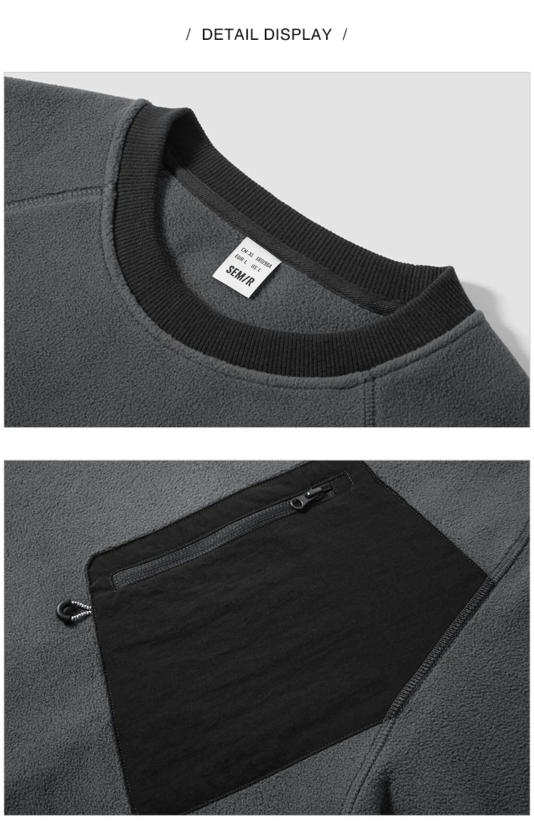 Semir Sweater Men Antistatic Polar Fleece 2024 Winter New Contrasting Colors Fashion Splicing Inner Wear Top Outdoor Style