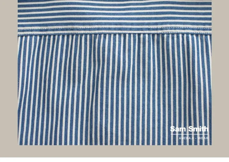 Heavyweight American Vintage Amekaji Shirt Amekaji 100% Cotton Blue White Vertical Stripe Workwear Shirt with Dual Chest Pockets