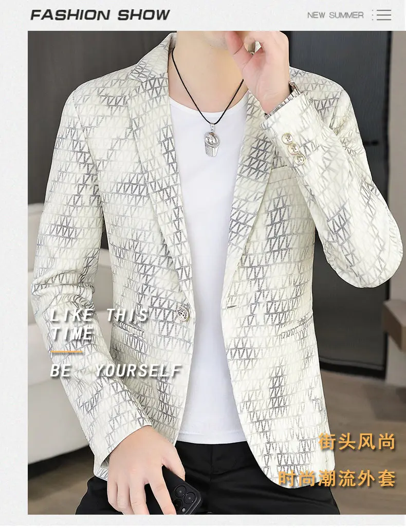 Blazer Autumn and Winter Men Fashion Outdoor Wedding Slimming Business Versatile Printed Casual Korean-style Formal Wear Blazer