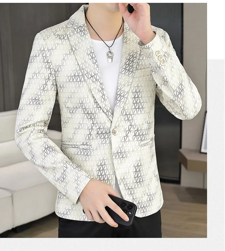 Blazer Autumn and Winter Men Fashion Outdoor Wedding Slimming Business Versatile Printed Casual Korean-style Formal Wear Blazer