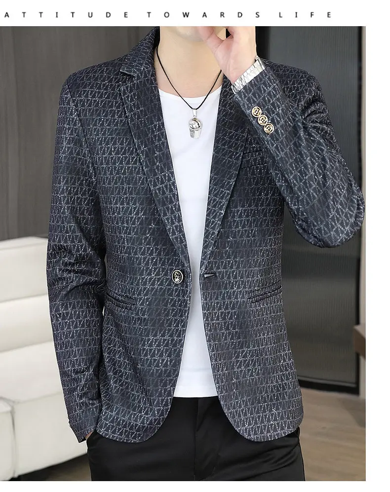 Blazer Autumn and Winter Men Fashion Outdoor Wedding Slimming Business Versatile Printed Casual Korean-style Formal Wear Blazer