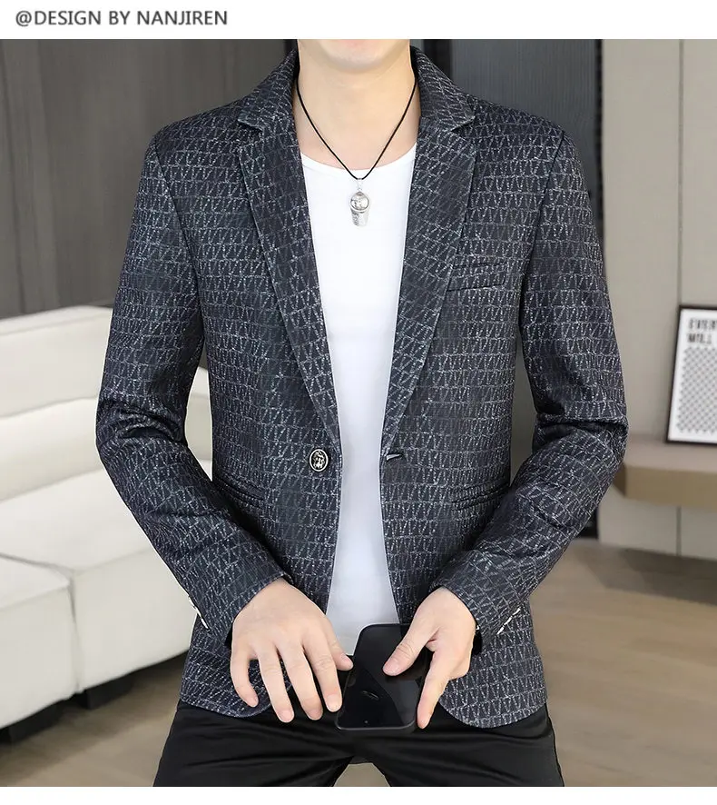 Blazer Autumn and Winter Men Fashion Outdoor Wedding Slimming Business Versatile Printed Casual Korean-style Formal Wear Blazer