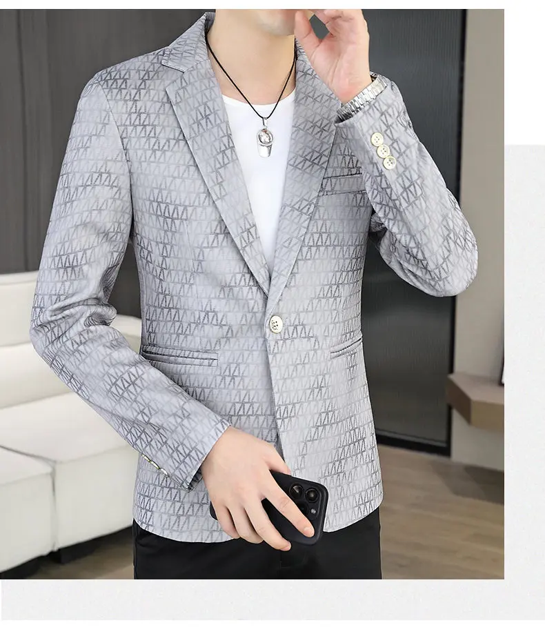 Blazer Autumn and Winter Men Fashion Outdoor Wedding Slimming Business Versatile Printed Casual Korean-style Formal Wear Blazer