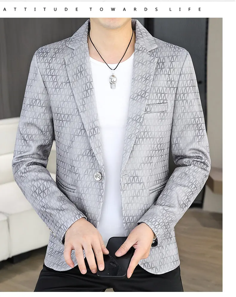 Blazer Autumn and Winter Men Fashion Outdoor Wedding Slimming Business Versatile Printed Casual Korean-style Formal Wear Blazer