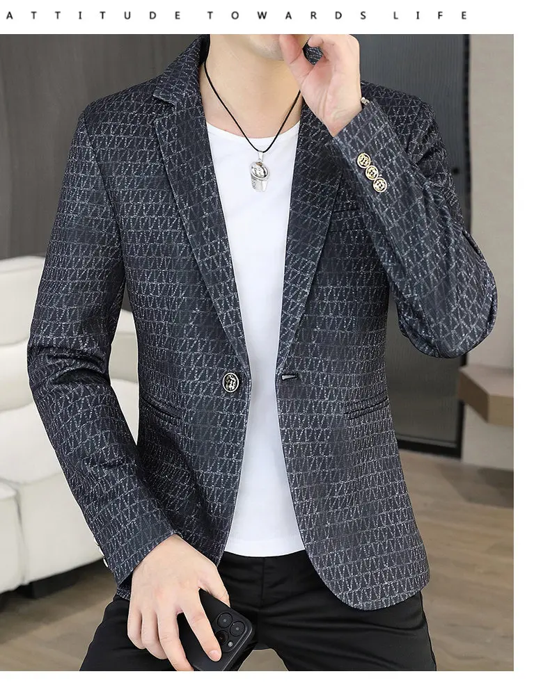 Blazer Autumn and Winter Men Fashion Outdoor Wedding Slimming Business Versatile Printed Casual Korean-style Formal Wear Blazer