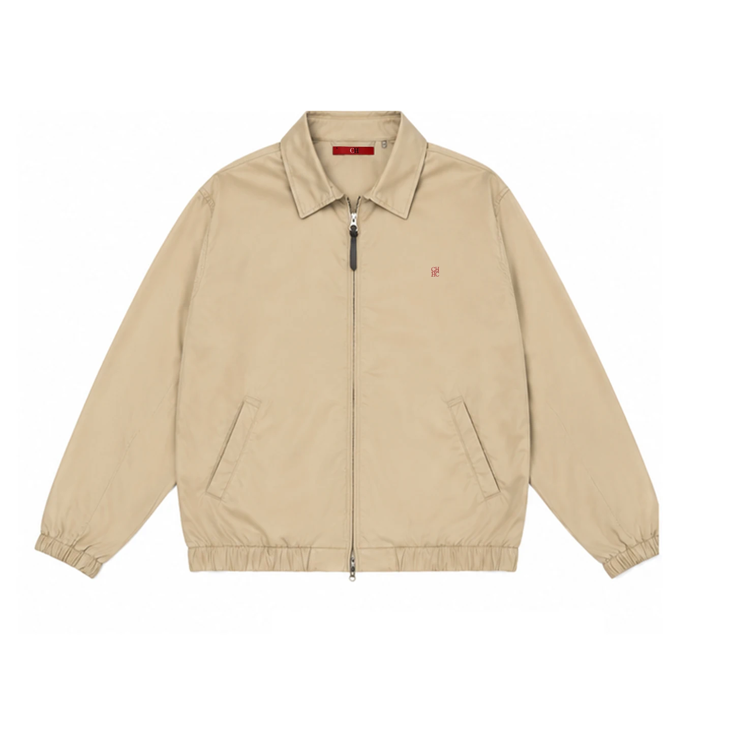 CH Mens Classic Point Collar Full Zip Subtle Chest Emblem Embroidery Elastic Hem Harrington Jacket Everyday All Match Outerwear