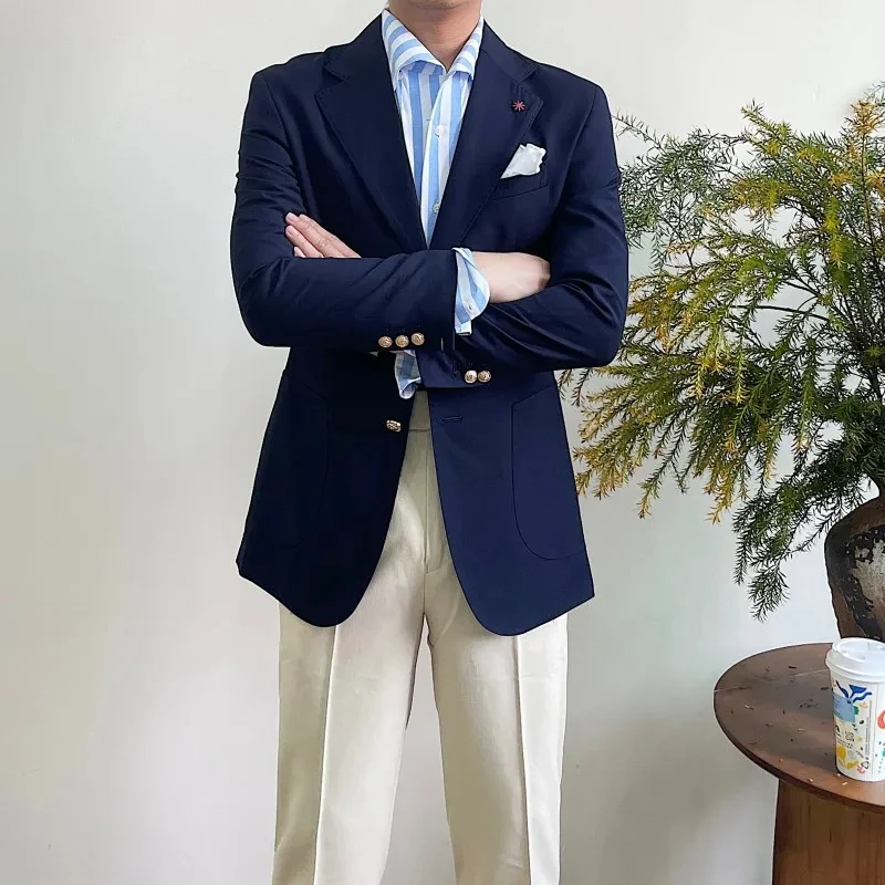 1 Pieces Slim Fit Blazer Wide Shawl Lapel Luxury Men Suit Custom Made Tuxedo Gold Button Suit For Mens Groom's Wedding