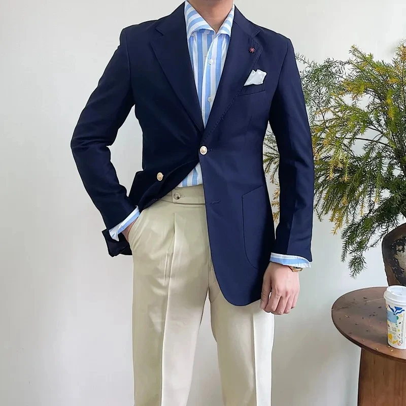 1 Pieces Slim Fit Blazer Wide Shawl Lapel Luxury Men Suit Custom Made Tuxedo Gold Button Suit For Mens Groom's Wedding
