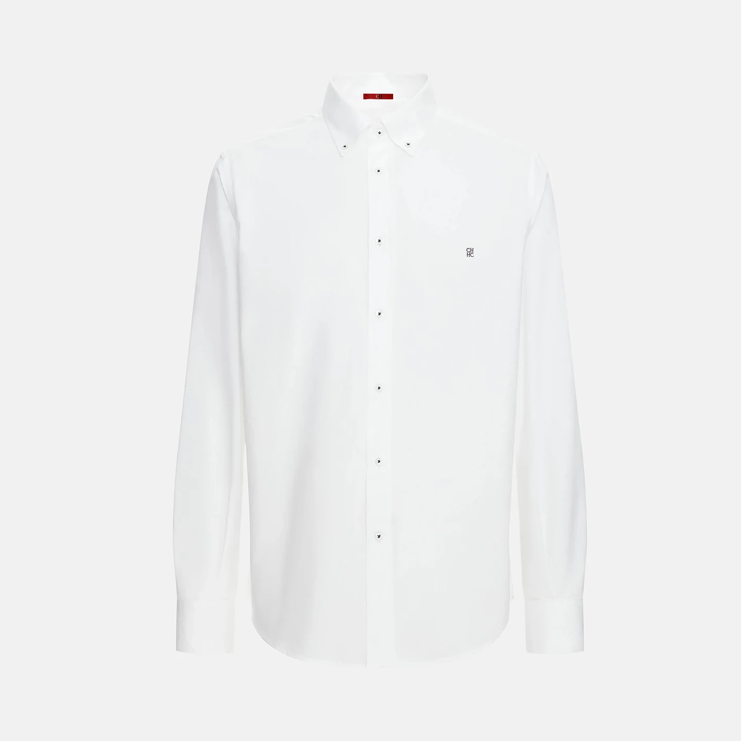 CH Logo Embroidered Solid Color Cotton Long Sleeve Shirt Men Button Down Collar Regular Fit Business Casual Daily Tops