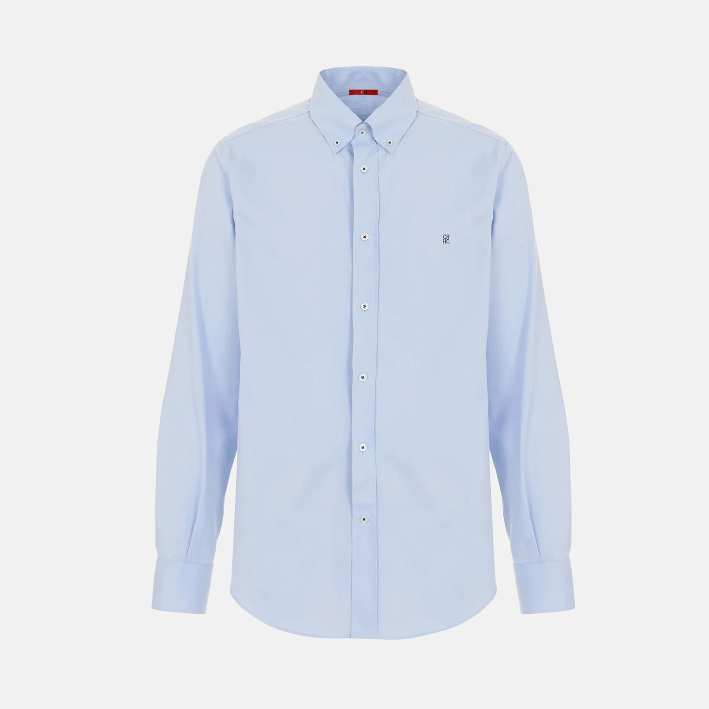 CH Logo Embroidered Solid Color Cotton Long Sleeve Shirt Men Button Down Collar Regular Fit Business Casual Daily Tops