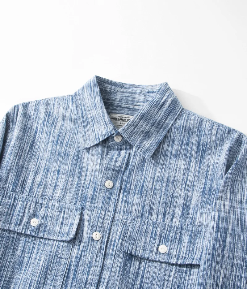 Japanese Vintage Kasuri Weave Work Shirt for Men 2026 Autumn Retro Amekaji Rain Pattern Long Sleeve Shirt OKONKWO