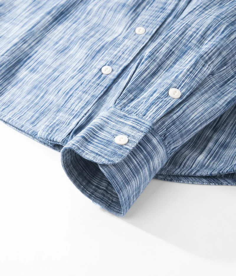 Japanese Vintage Kasuri Weave Work Shirt for Men 2026 Autumn Retro Amekaji Rain Pattern Long Sleeve Shirt OKONKWO