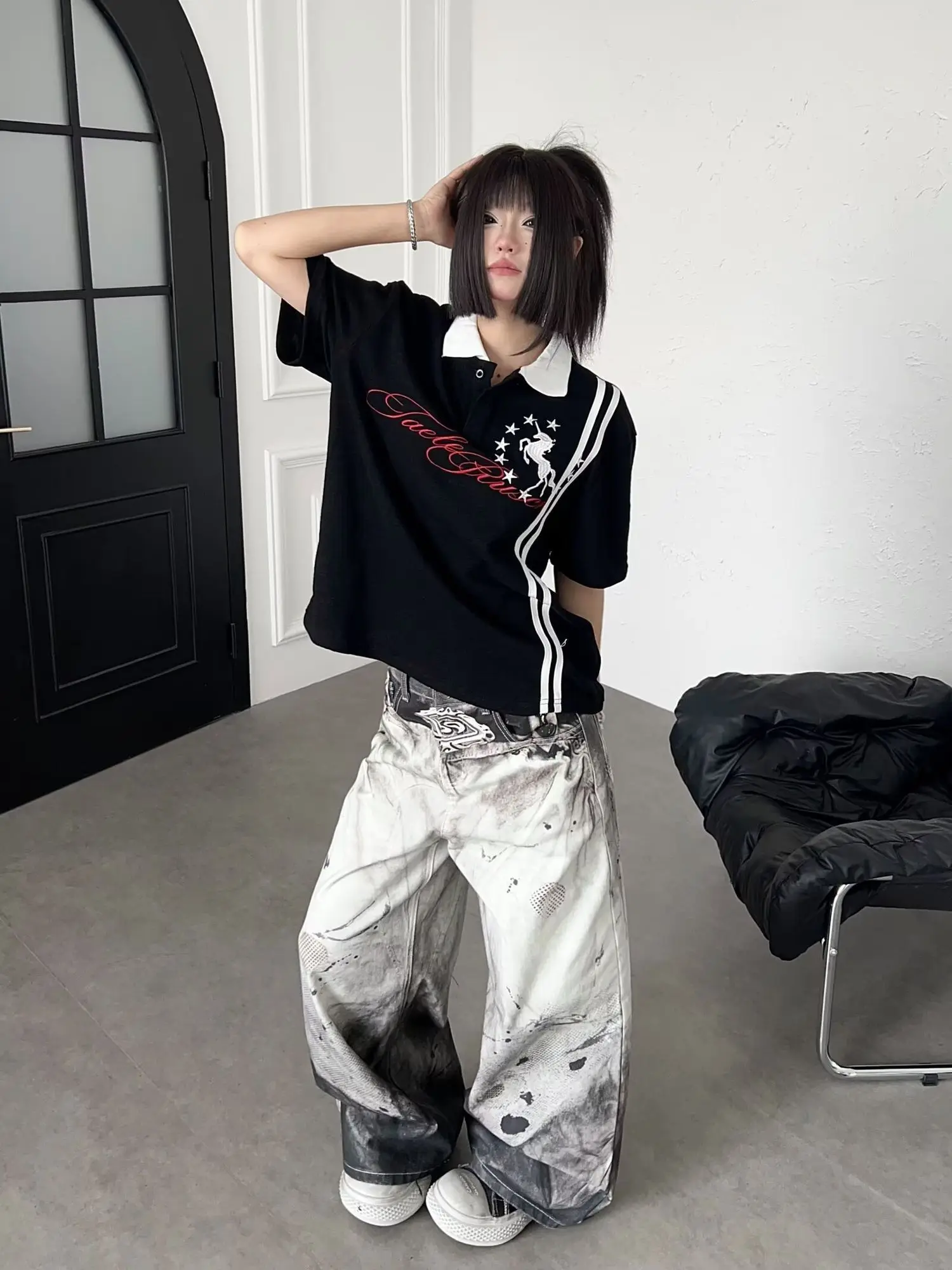 Men's Fashionable Printed Patterns Casual Pants High Waist Unisex Baggy Trousers Street Boys Bottom Male Wide Legs Sweatpants