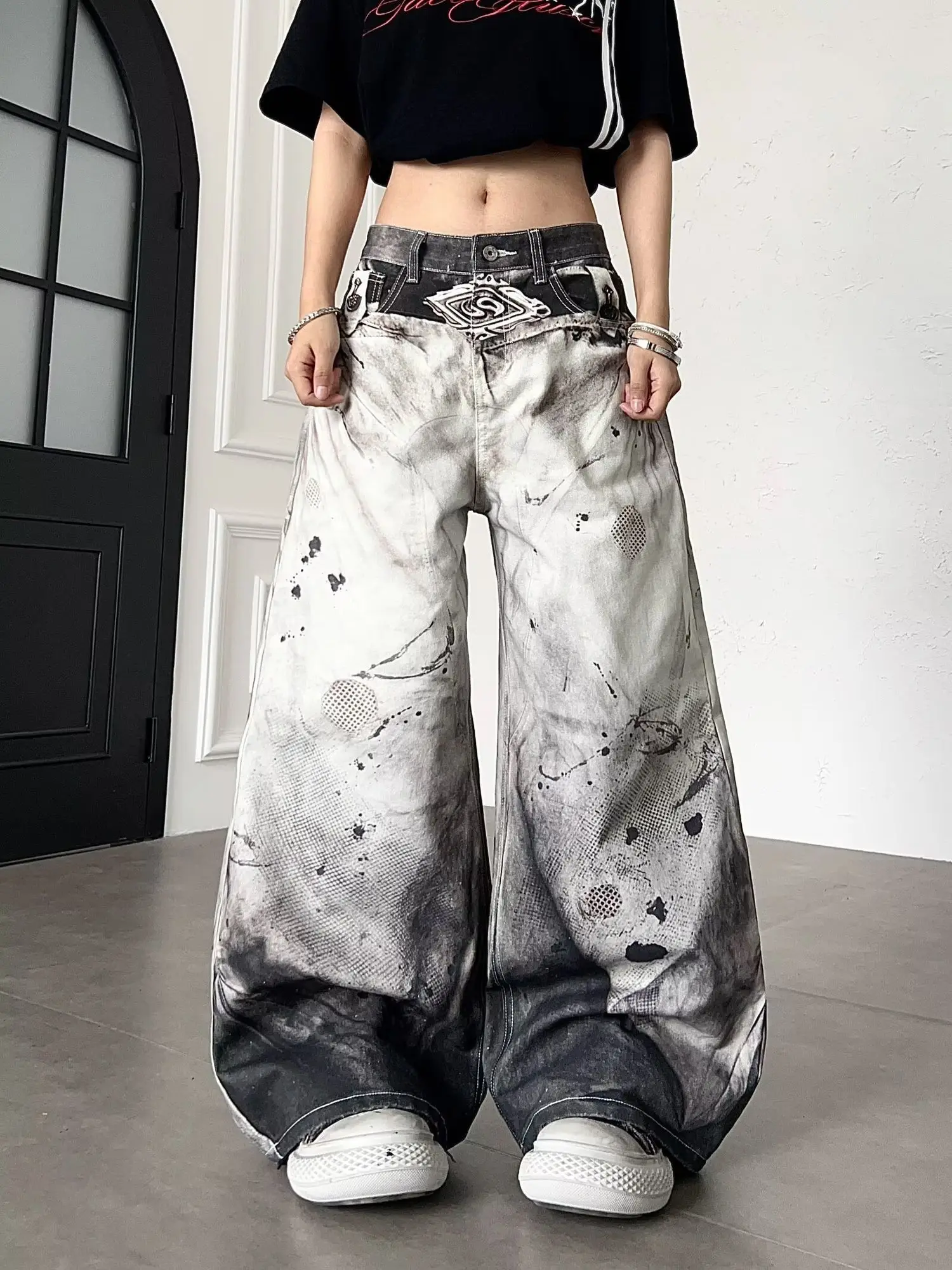 Men's Fashionable Printed Patterns Casual Pants High Waist Unisex Baggy Trousers Street Boys Bottom Male Wide Legs Sweatpants