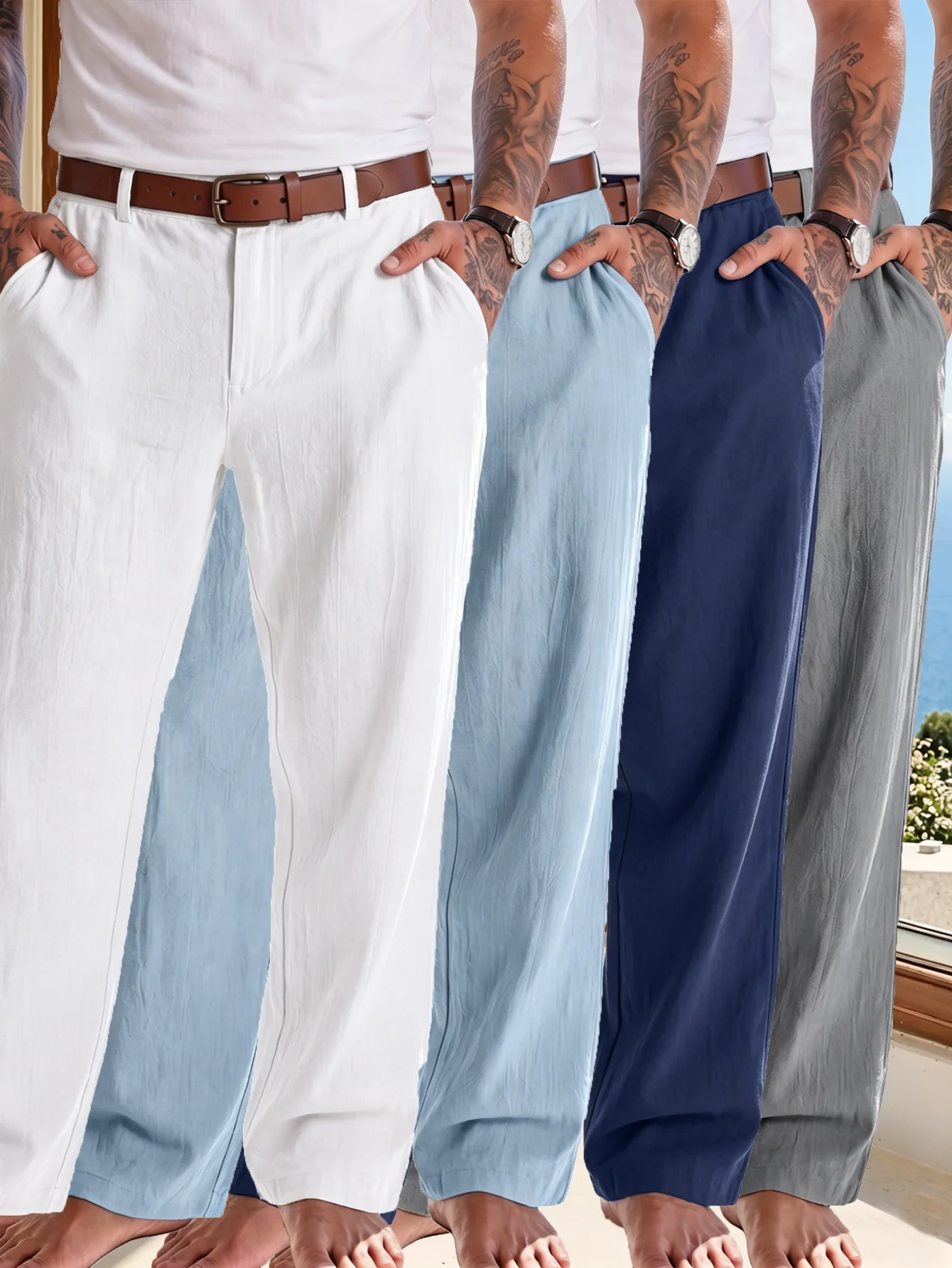 4-Pack Of Men's Summer New Linen Casual Trousers, Loose, Comfortable, Versatile For Daily Commute