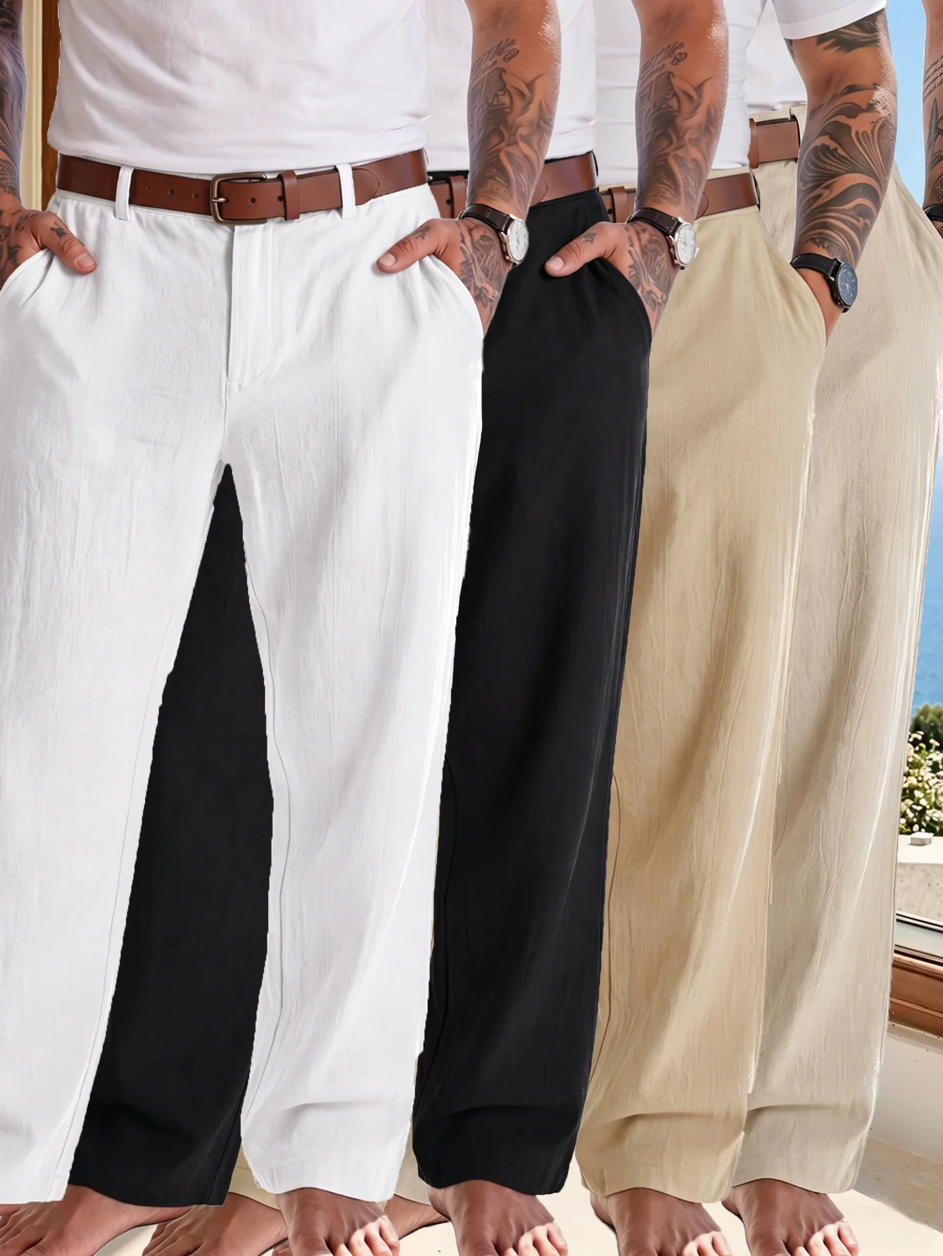 4-Pack Of Men's Summer New Linen Casual Trousers, Loose, Comfortable, Versatile For Daily Commute