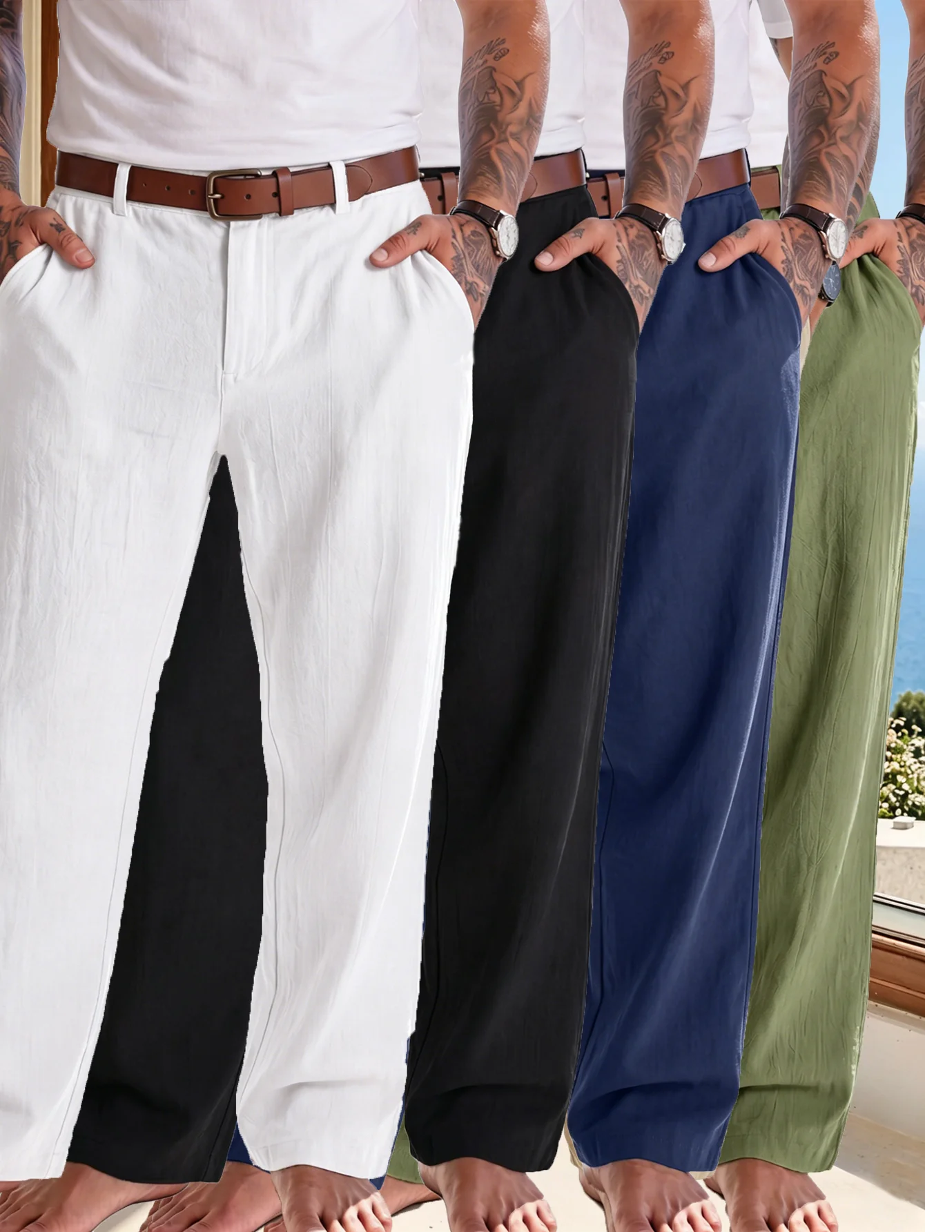 4-Pack Of Men's Summer New Linen Casual Trousers, Loose, Comfortable, Versatile For Daily Commute