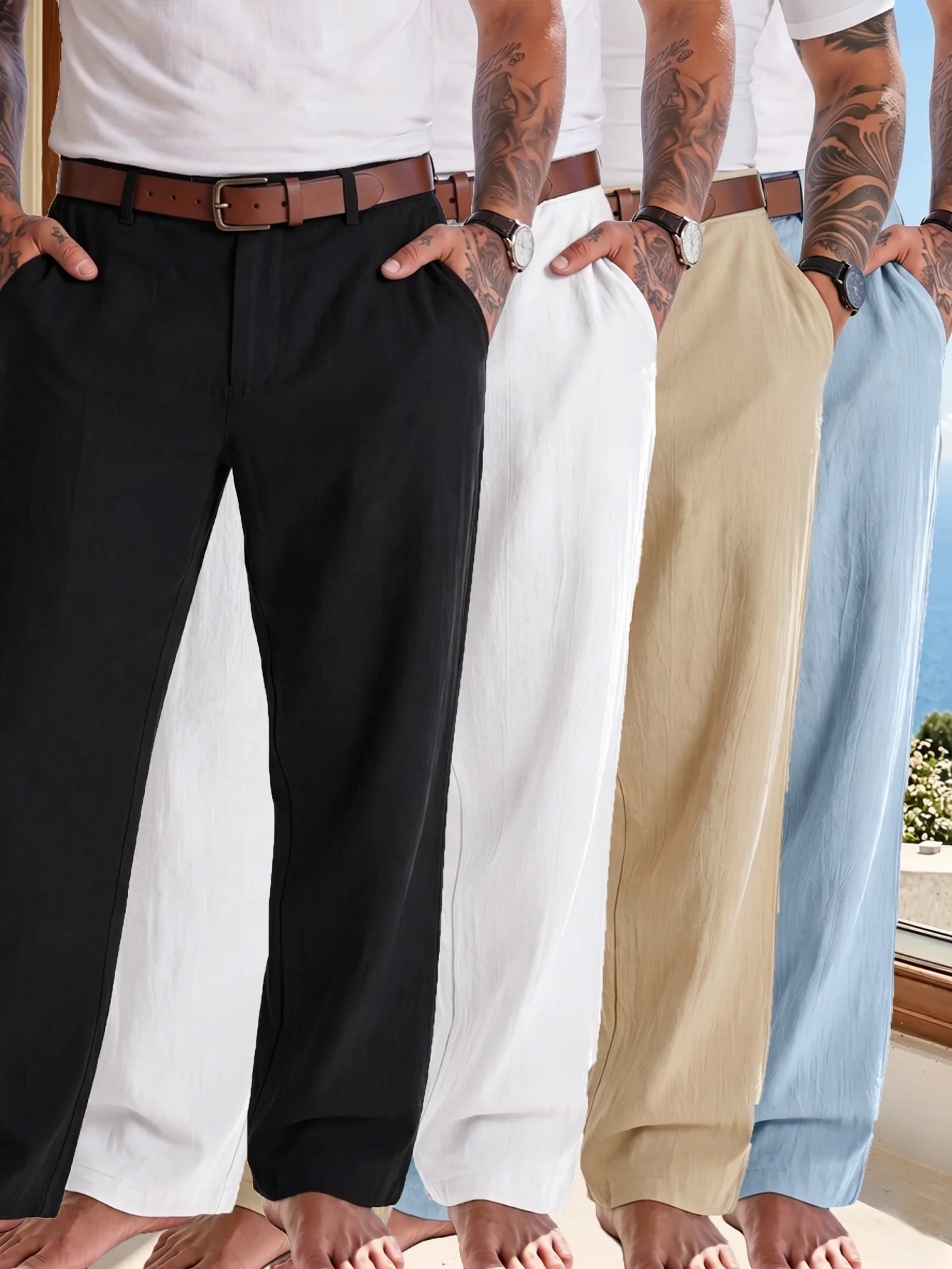 4-Pack Of Men's Summer New Linen Casual Trousers, Loose, Comfortable, Versatile For Daily Commute