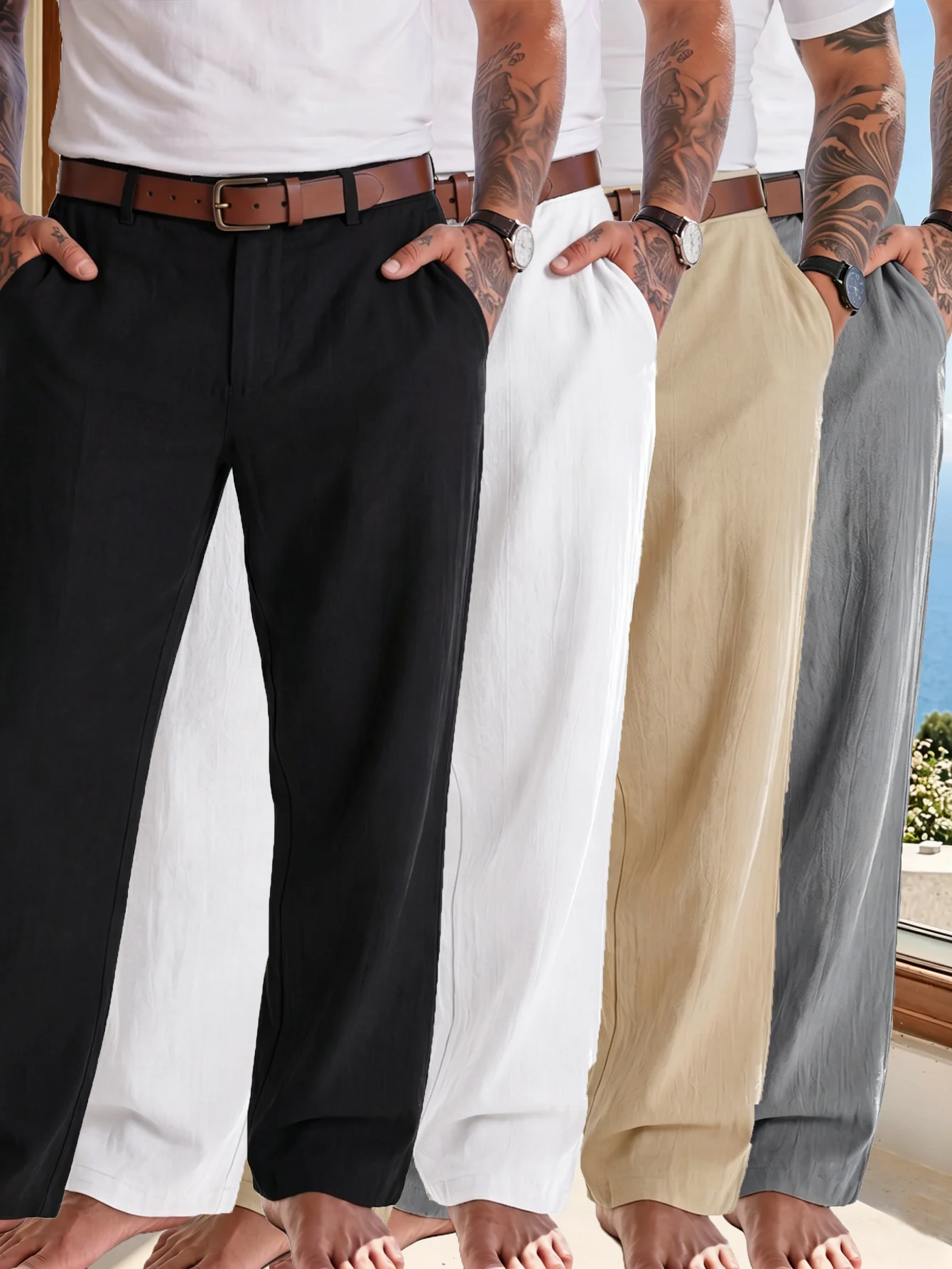 4-Pack Of Men's Summer New Linen Casual Trousers, Loose, Comfortable, Versatile For Daily Commute