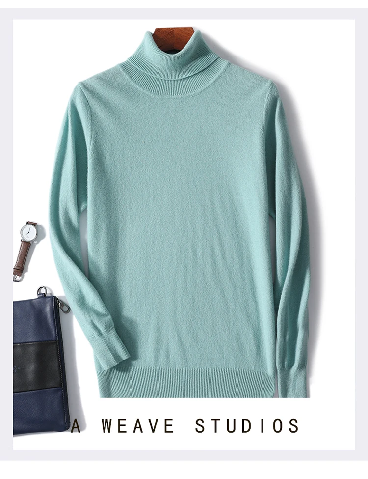 Men's 100% Pure Wool High Collar Knitted Wool Sweater Winter Pullover Large Size High end Loose Leisure Versatile Base Sweater