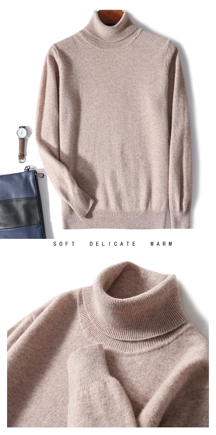 Men's 100% Pure Wool High Collar Knitted Wool Sweater Winter Pullover Large Size High end Loose Leisure Versatile Base Sweater