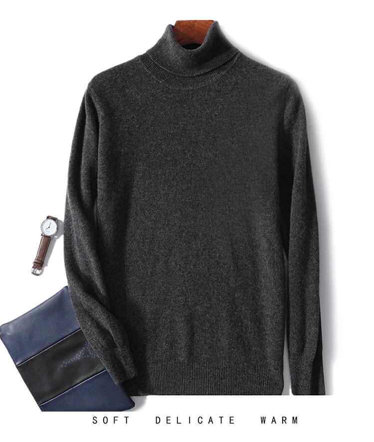 Men's 100% Pure Wool High Collar Knitted Wool Sweater Winter Pullover Large Size High end Loose Leisure Versatile Base Sweater