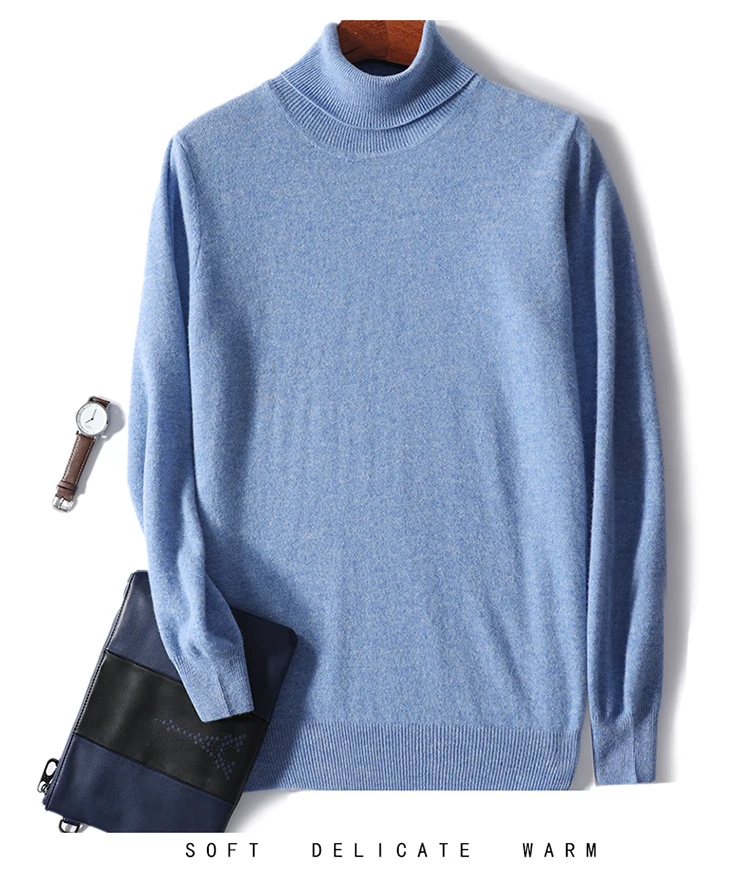 Men's 100% Pure Wool High Collar Knitted Wool Sweater Winter Pullover Large Size High end Loose Leisure Versatile Base Sweater