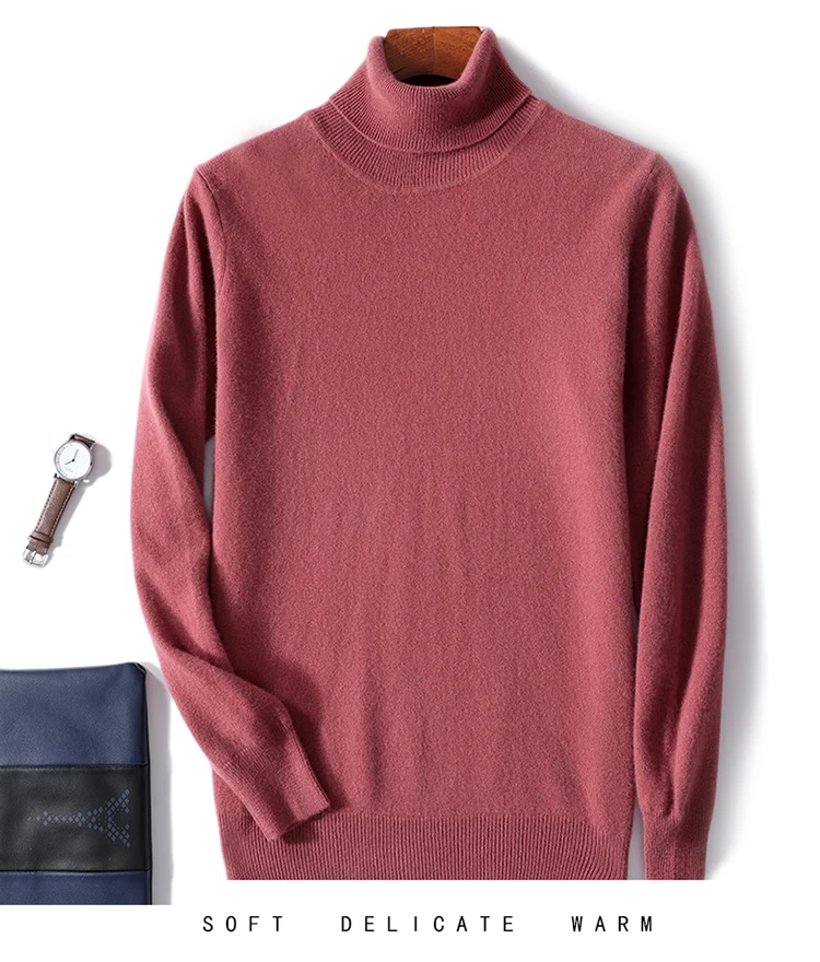 Men's 100% Pure Wool High Collar Knitted Wool Sweater Winter Pullover Large Size High end Loose Leisure Versatile Base Sweater