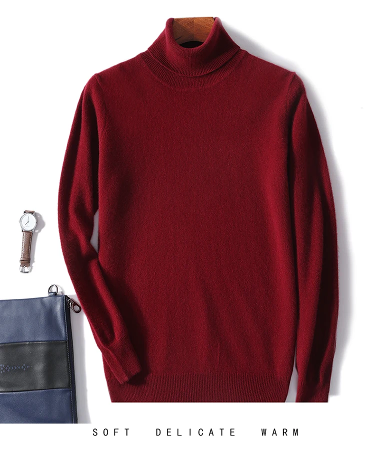 Men's 100% Pure Wool High Collar Knitted Wool Sweater Winter Pullover Large Size High end Loose Leisure Versatile Base Sweater