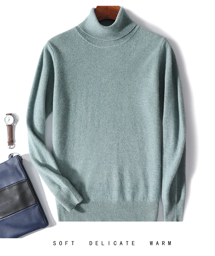 Men's 100% Pure Wool High Collar Knitted Wool Sweater Winter Pullover Large Size High end Loose Leisure Versatile Base Sweater