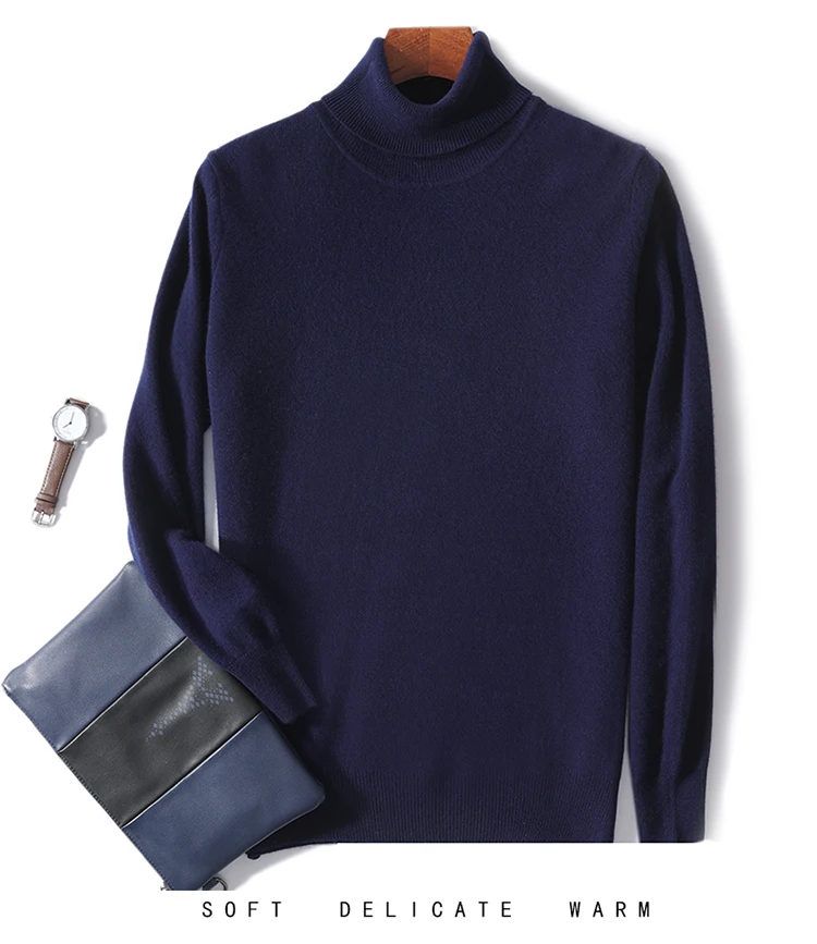 Men's 100% Pure Wool High Collar Knitted Wool Sweater Winter Pullover Large Size High end Loose Leisure Versatile Base Sweater