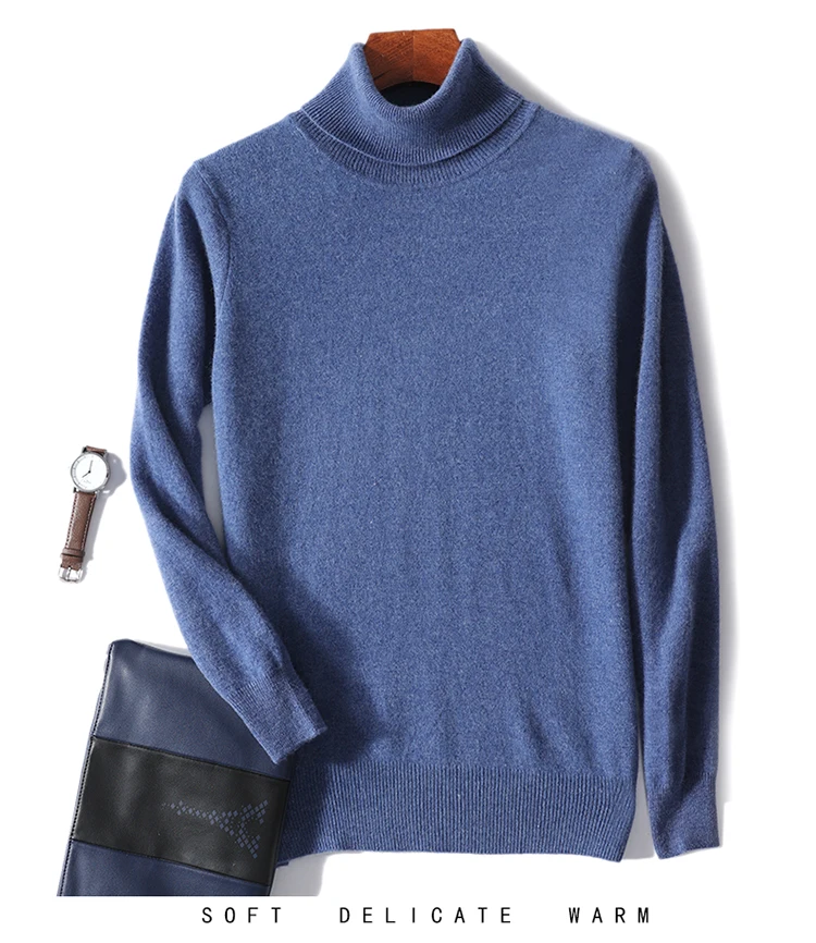 Men's 100% Pure Wool High Collar Knitted Wool Sweater Winter Pullover Large Size High end Loose Leisure Versatile Base Sweater