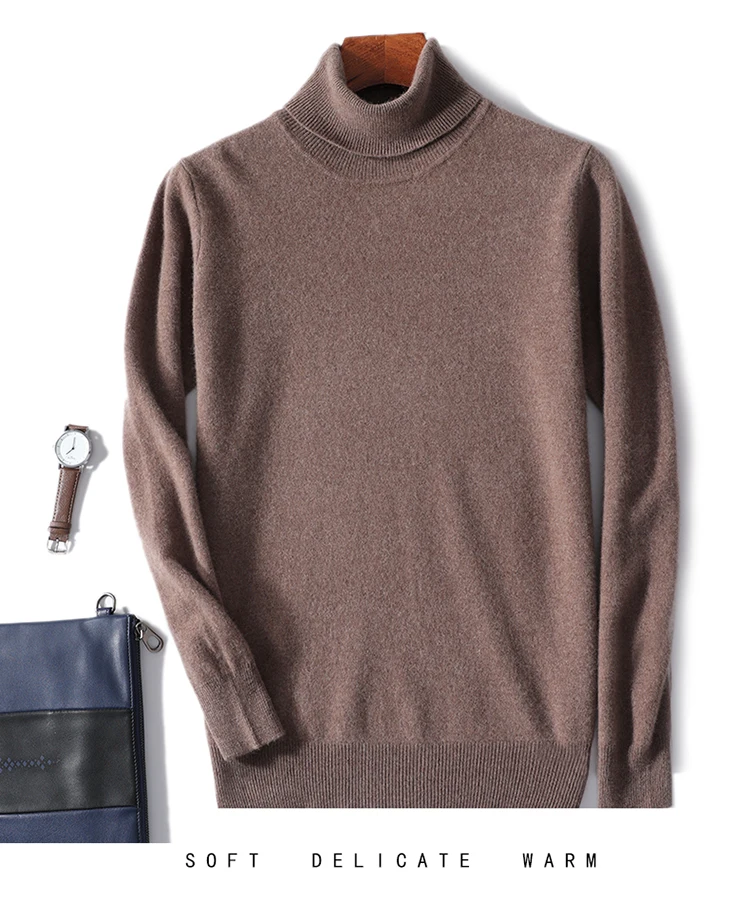 Men's 100% Pure Wool High Collar Knitted Wool Sweater Winter Pullover Large Size High end Loose Leisure Versatile Base Sweater