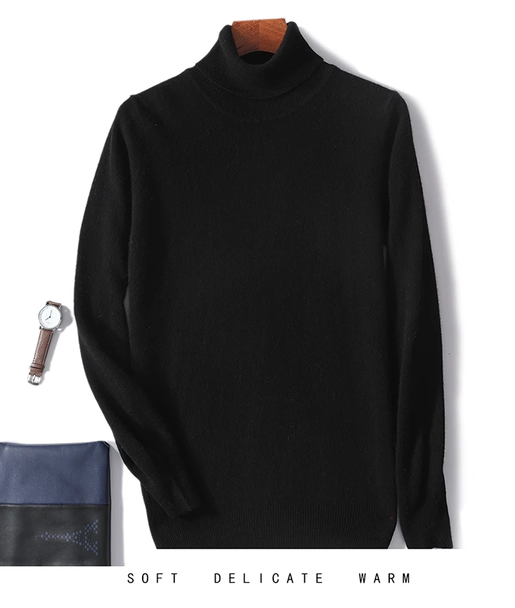 Men's 100% Pure Wool High Collar Knitted Wool Sweater Winter Pullover Large Size High end Loose Leisure Versatile Base Sweater