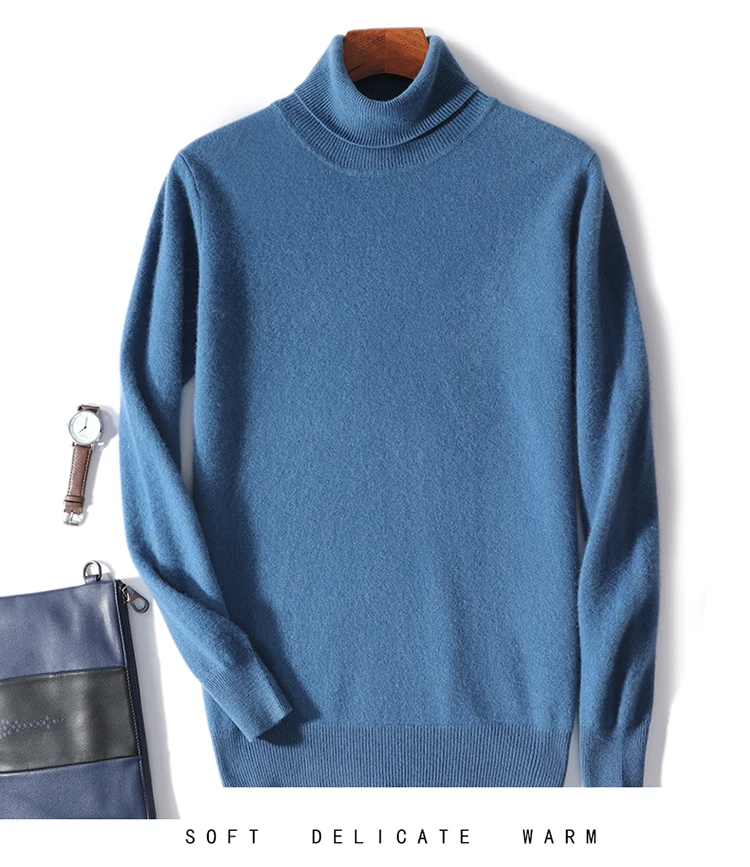 Men's 100% Pure Wool High Collar Knitted Wool Sweater Winter Pullover Large Size High end Loose Leisure Versatile Base Sweater