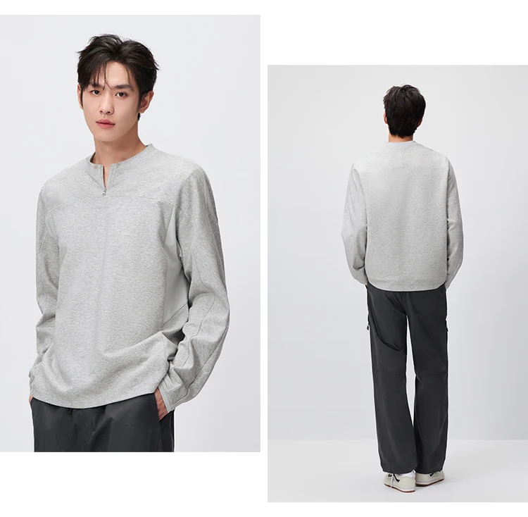 Semir Men Tshirt Long Sleeve Half Placket Textured Crew Neck Knit 2026 Autumn Couple Letter Print Casual Top Daily Wear