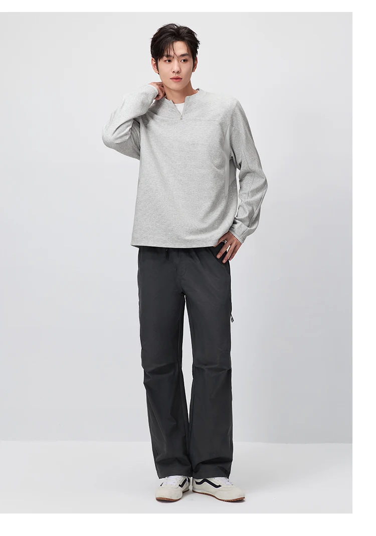 Semir Men Tshirt Long Sleeve Half Placket Textured Crew Neck Knit 2026 Autumn Couple Letter Print Casual Top Daily Wear
