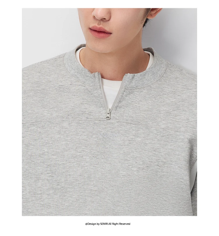 Semir Men Tshirt Long Sleeve Half Placket Textured Crew Neck Knit 2026 Autumn Couple Letter Print Casual Top Daily Wear