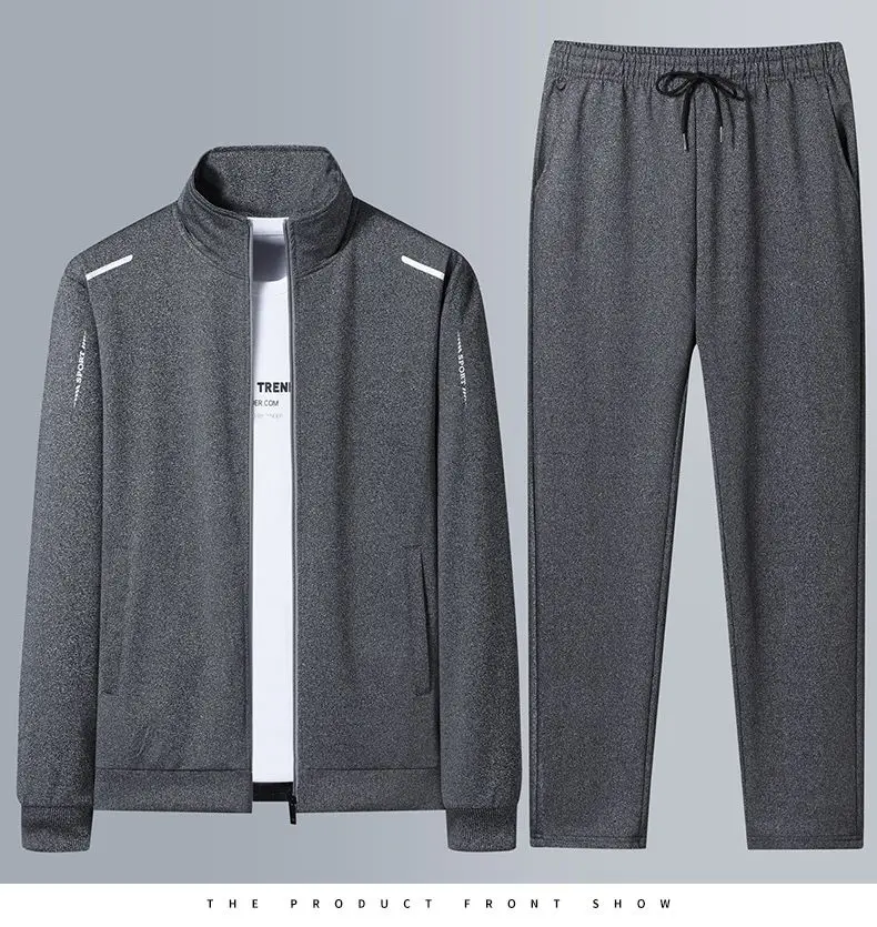 Men Stand Collar Zip Up Jacket And Drawstring Pants Set Casual Sports Tracksuit Set