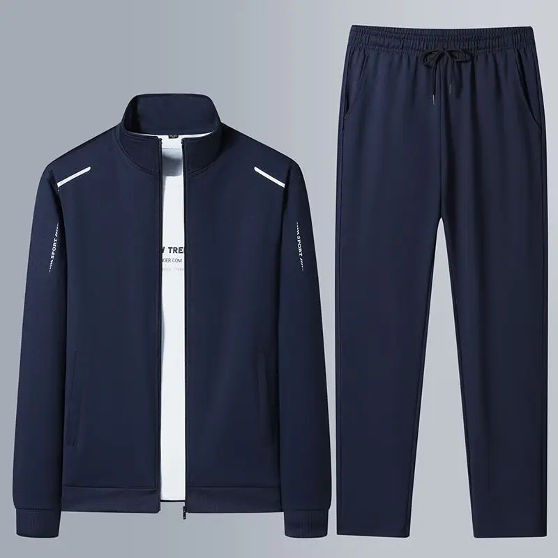 Men Stand Collar Zip Up Jacket And Drawstring Pants Set Casual Sports Tracksuit Set