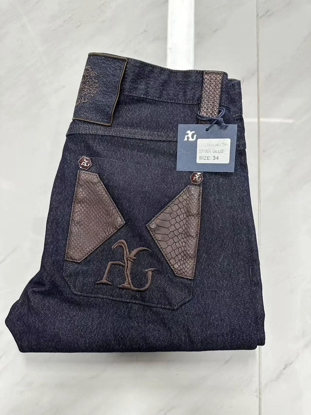 OECHSLI Jeans Cotton Thick Men 2027 new Embroidery elasticity Fashion zipper High quality comfortable Big size 34-42 long Pants