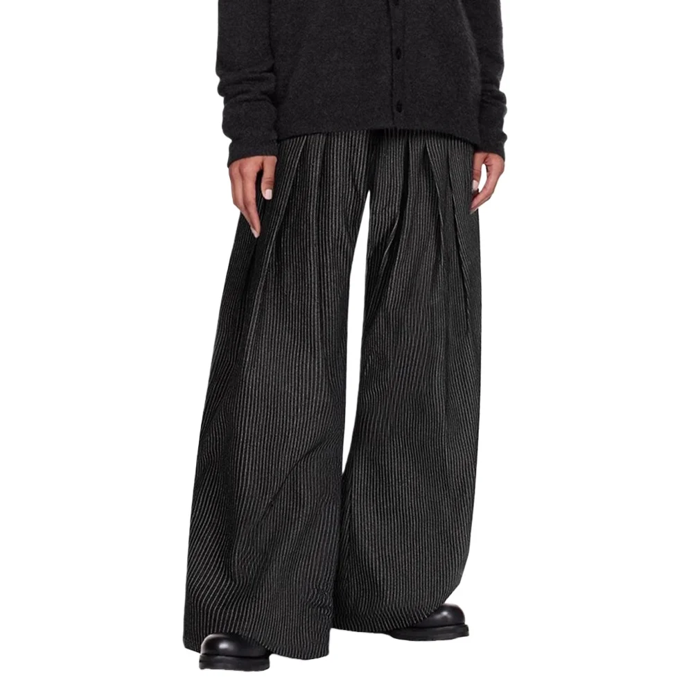 Pleated Striped Casual Pants Mens Retro Autumn Winter Baggy Wide Leg Pants Man Trousers